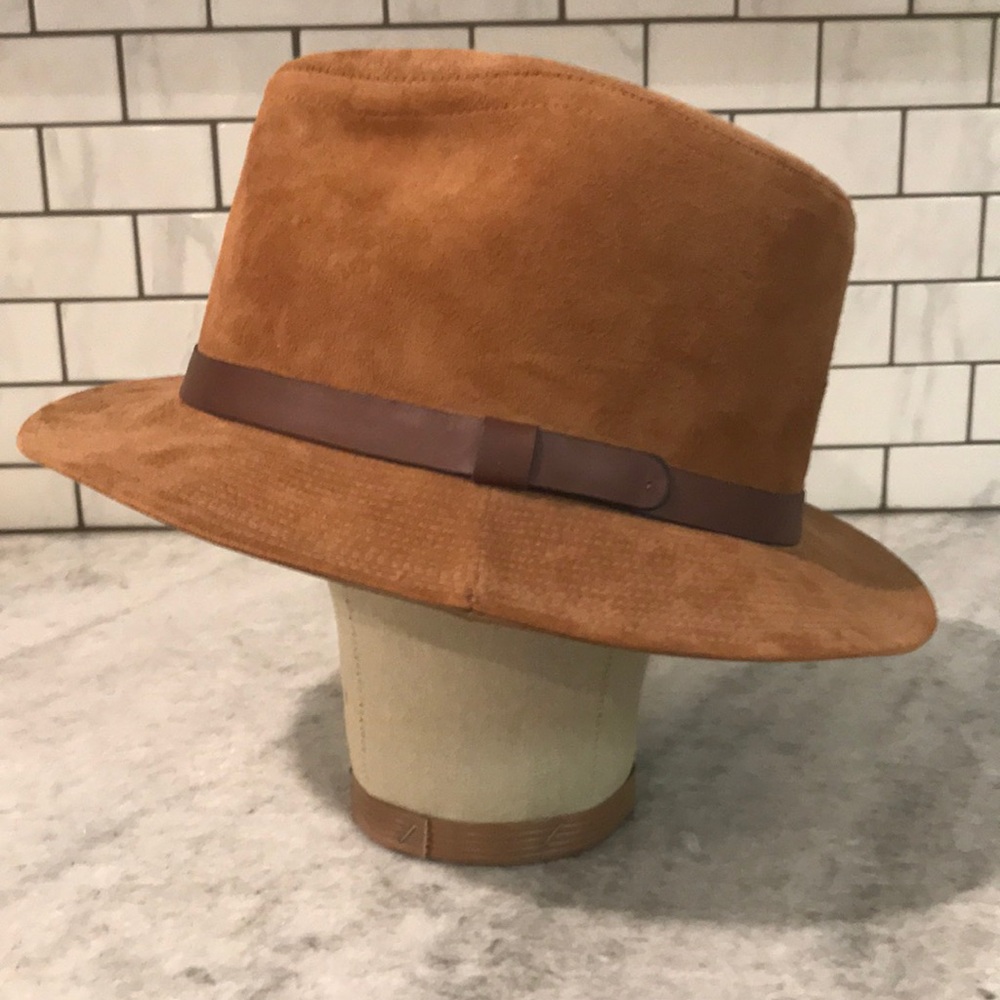 Vintage Designer Collection Suede Fedora Mens M Brown Leather Hat Made in‎ USA
